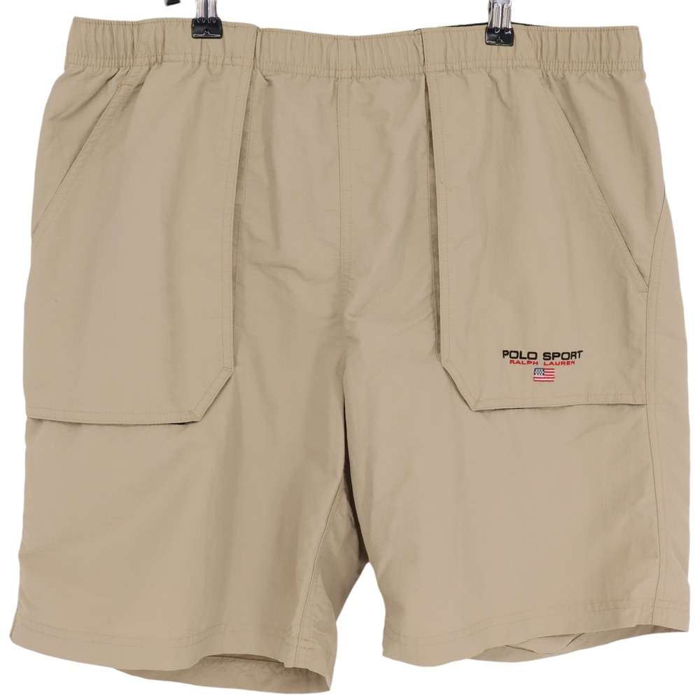 Vintage 90s Polo Sport Ralph Lauren Mens Size L Khaki Nylon Swim Beach Shorts
